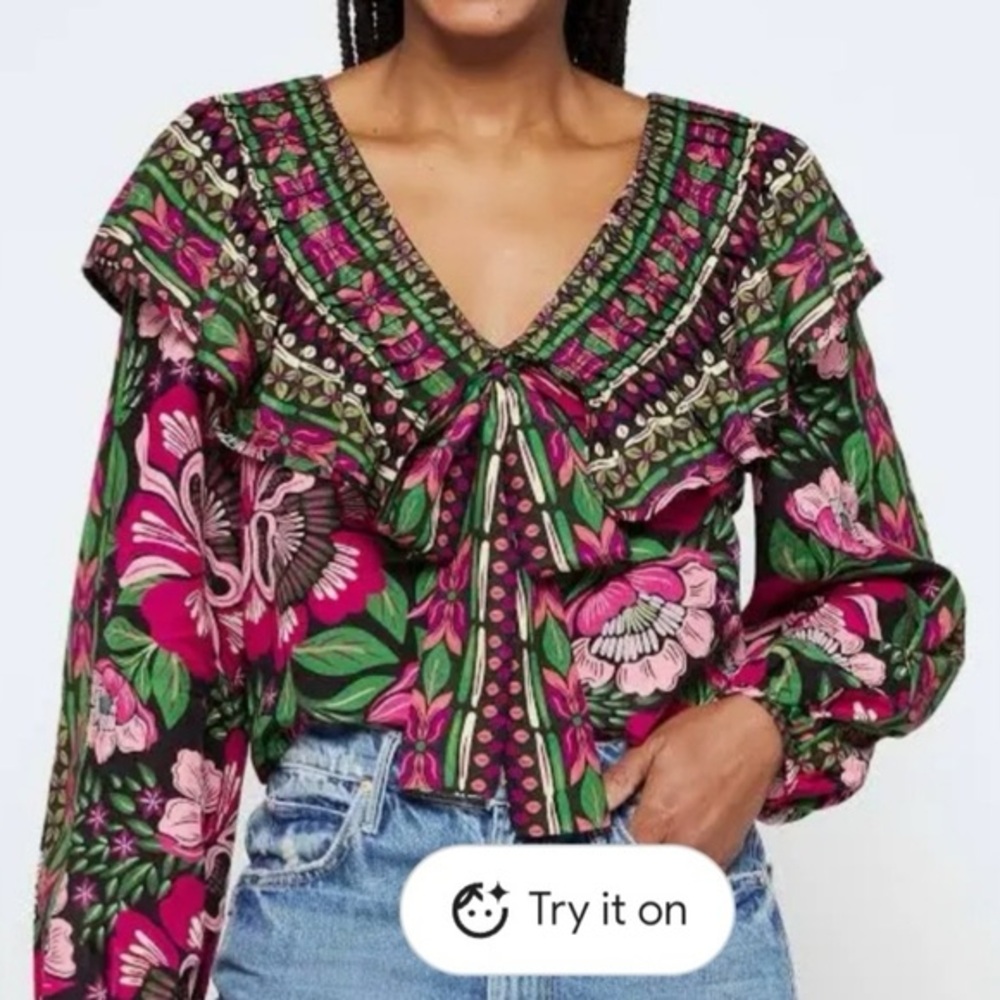 FARM RIO Black Gardens Whimsical Floral Top Size XL